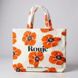 NEW ROUJE Red Floral Canvas Cotton Caryall Tote